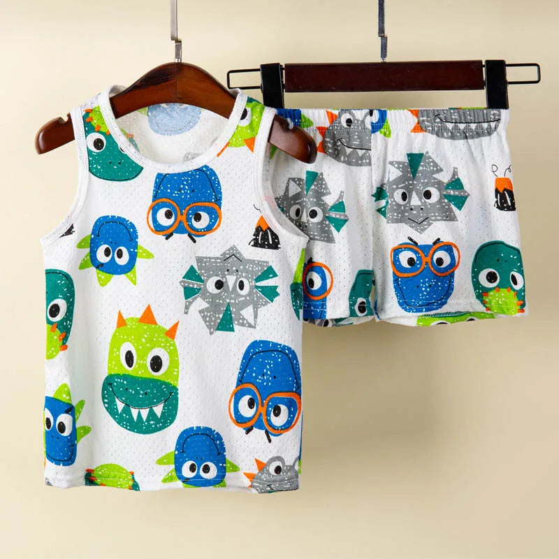 Toddler Baby Boy Pajamas Cotton Sets for Girls 0 to 1 2 3 4 5 6 7 8 9 Years Summer Children Pyjama Short Sleeveless Kids Pijamas