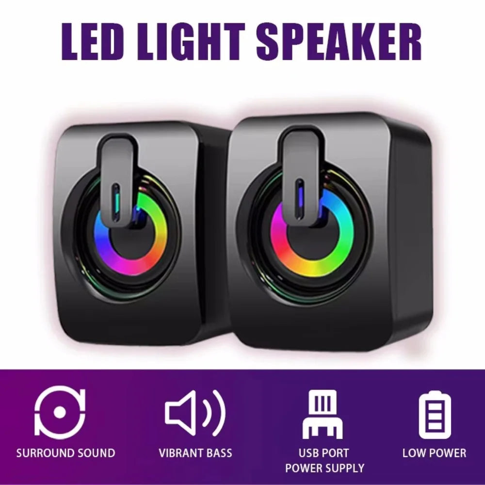 Colunas de Computador PC Sound Box HIFI Estéreo com Microfone e Luz LED para Computador de Secretária, Colunas de Gaming RGB com Som Surround