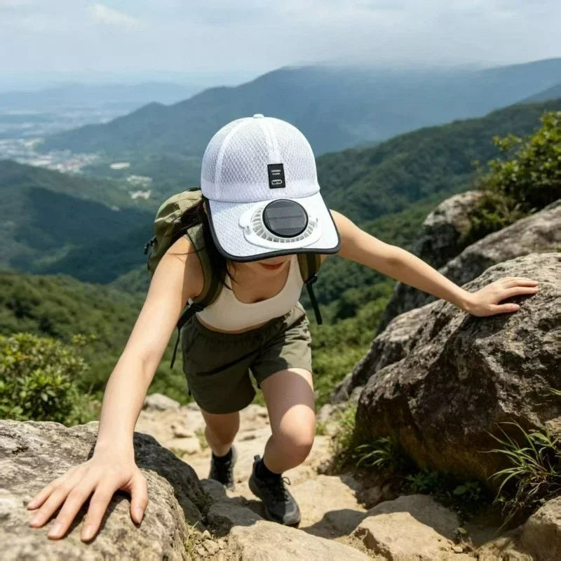 USB Rechargeable Solar Cooling Hat Outdoor Baseball Cap with Built in Fan Breathable Mesh Adjustable Wind Speed Camping Fishing