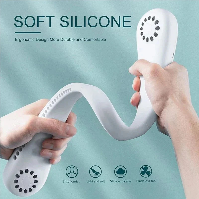 Wearable Bladeless Neck Fan Rechargeable USB 2400mAh Battery Three-Speed Portable & Hanging Design for Car/RV/Household Use