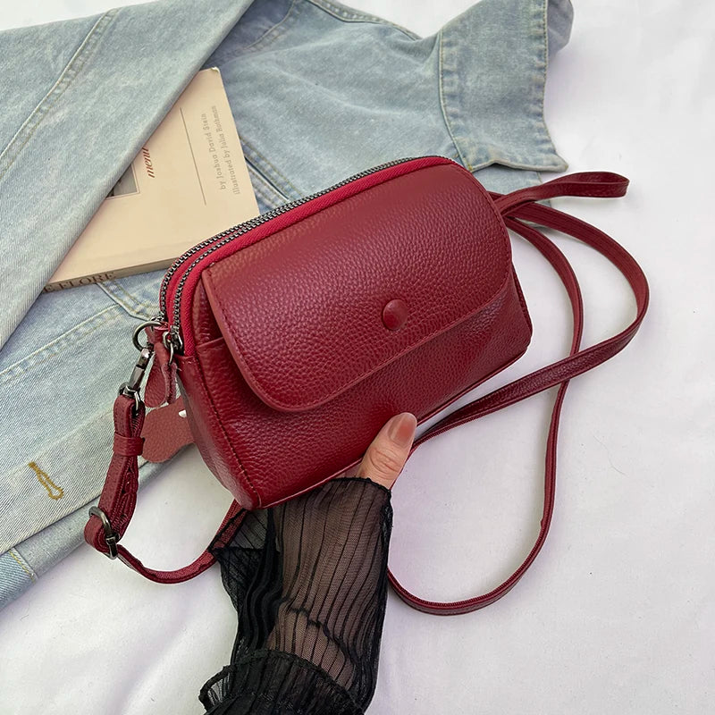 100% Genuine cowhide Women's Leather Mobile Phone Bag Crossbody Bags For Women Bag Designer Crossbody Bag Messenger Bags Sac