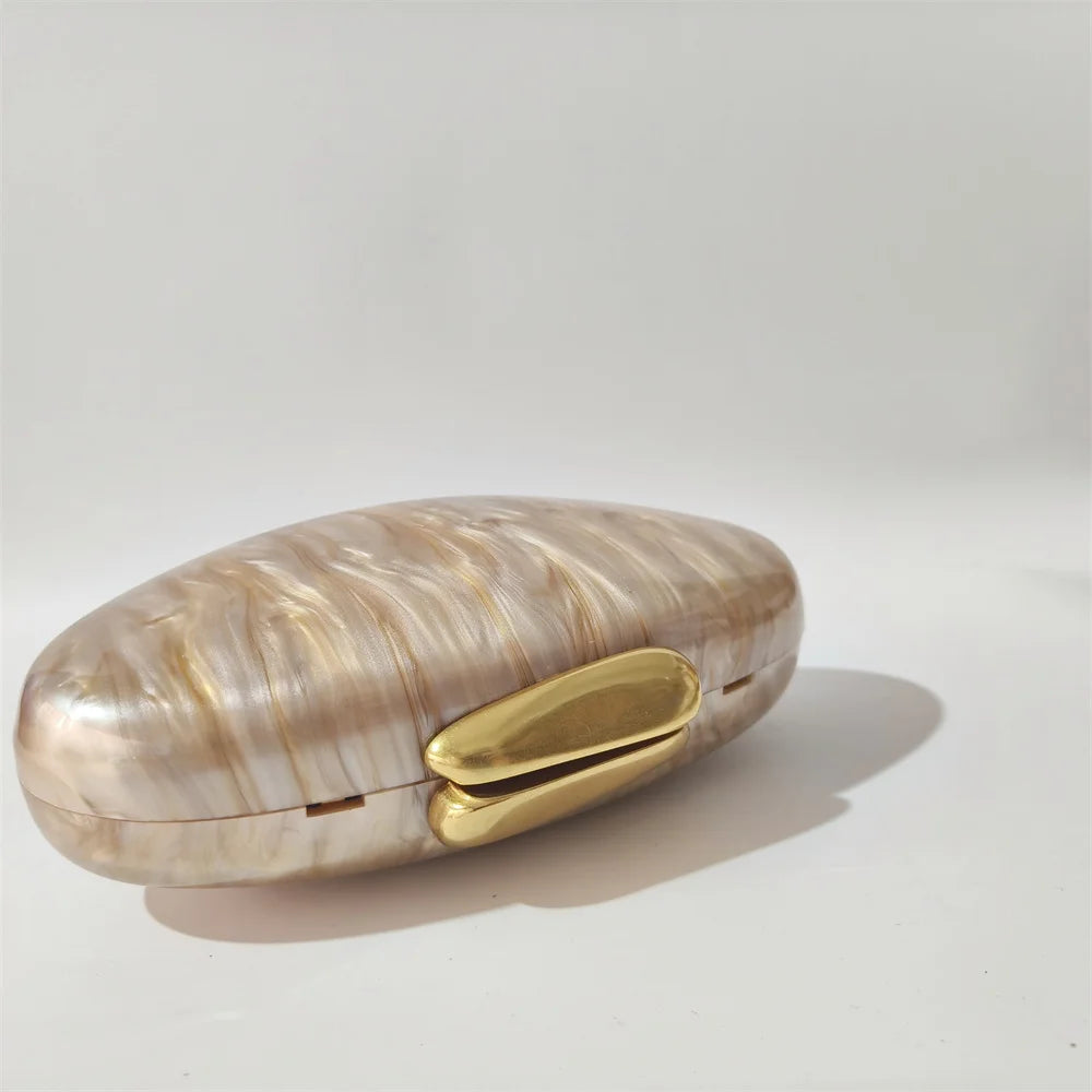 Lady Pearl Marble Brown Shell Egg Acrylic Box Clutch Purse Women Evening Purses Wedding Handbags Female Shoulder Bags Day Clutch