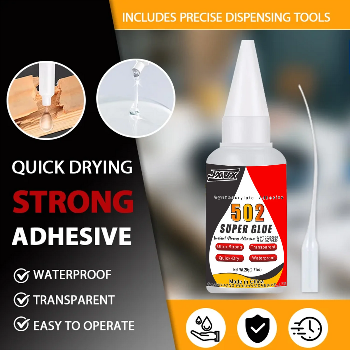 502 Super Glue Quick-drying Strong Cyanoacrylate Glue is used for diy handicraft repair of metal, wood, plastic and ceramics.20g