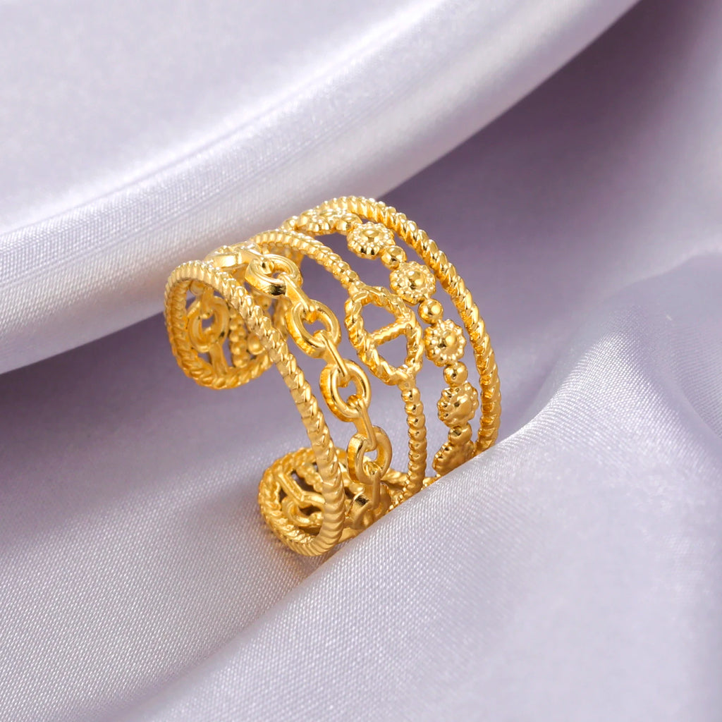 Amaxer For Women Lover's Rings Star Lace Beads Strip Stainless Steel Gold Color Silver Color Engagement Jewelry Party Gift