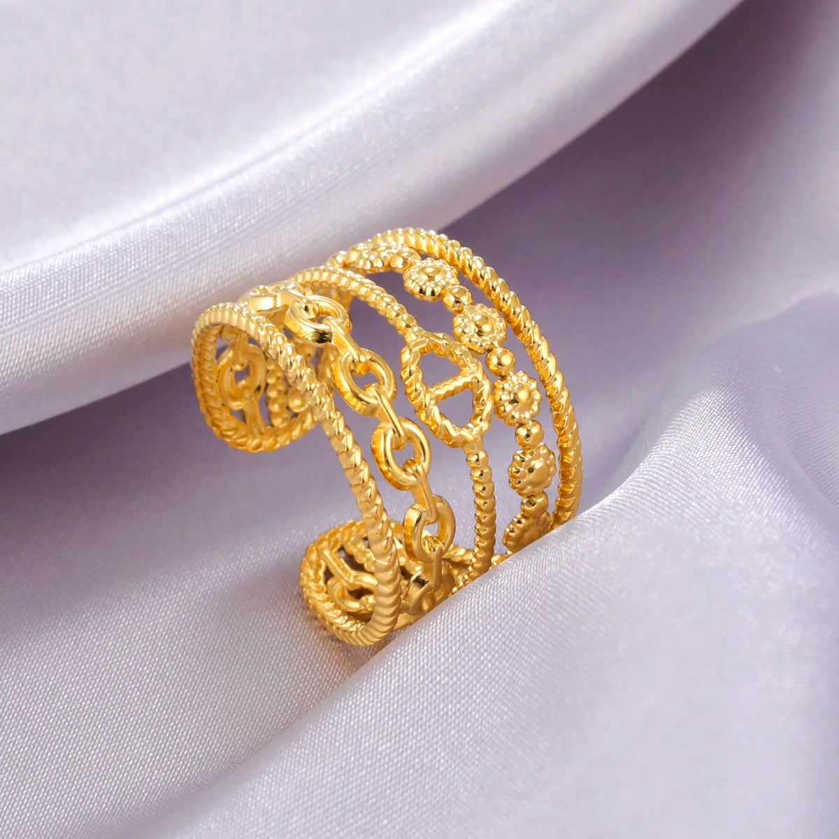 Amaxer For Women Lover's Rings Star Lace Beads Strip Stainless Steel Gold Color Silver Color Engagement Jewelry Party Gift