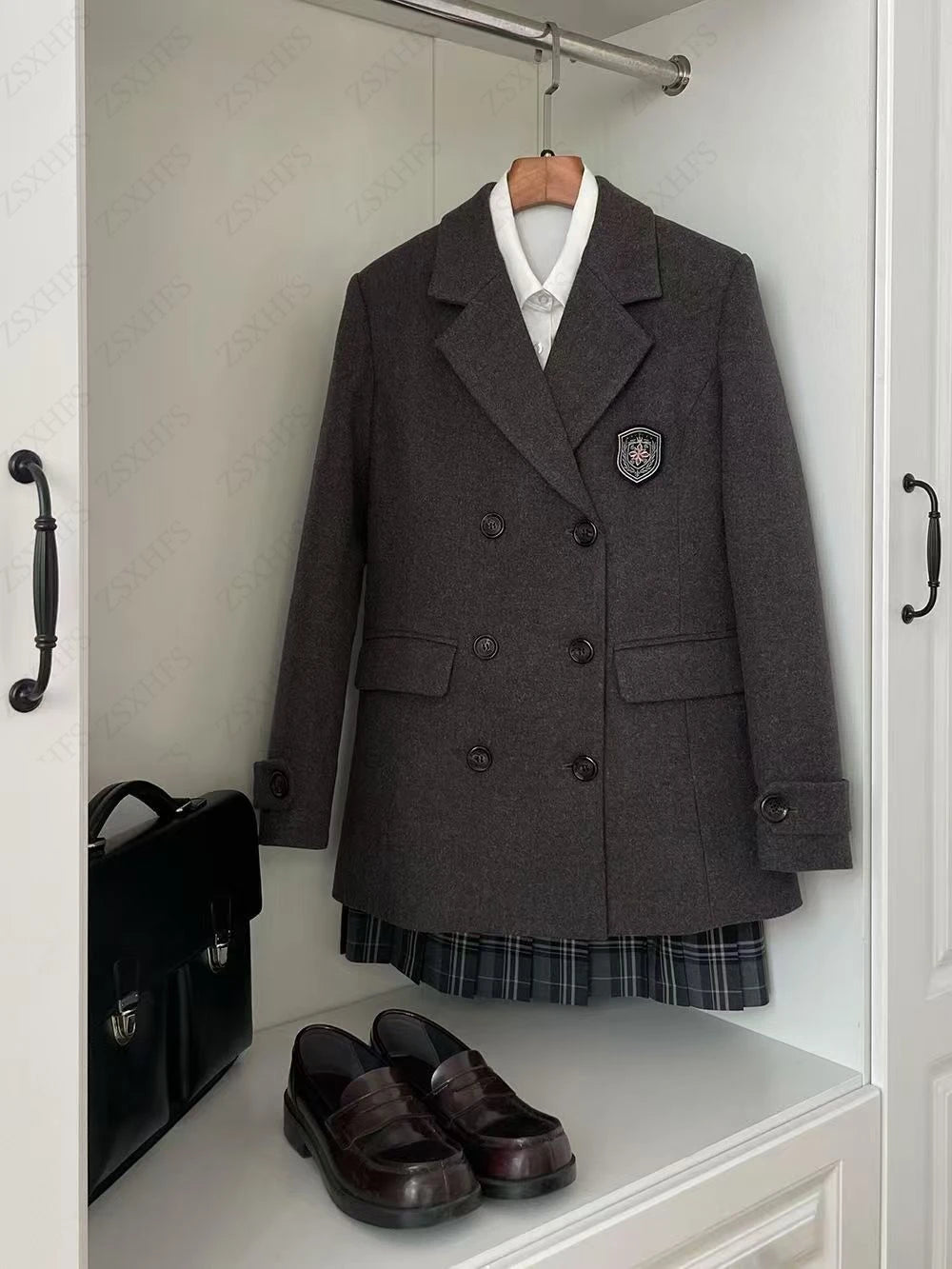 Women's Fashion Casual Little suit Flip Collar Double breasted Buttons Woolen Jackets Winter Female High Street Chic Streetwear
