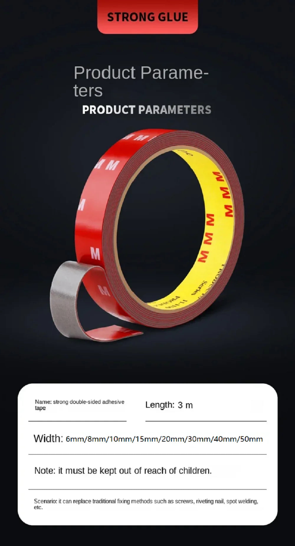 3Meter Double Sided Tape Adhesive Extra Strong Foam Adhesive Car Special Tape Roof Rack Tape Fixing Pad Sticky Traceless Sticker
