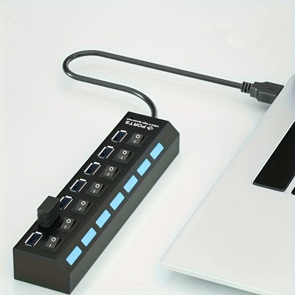 4/7 Port USB 2.0 Hub with Switch and LED High Speed Multi Splitter Expander Adapter For PC Laptop Desktop Computer Accessories