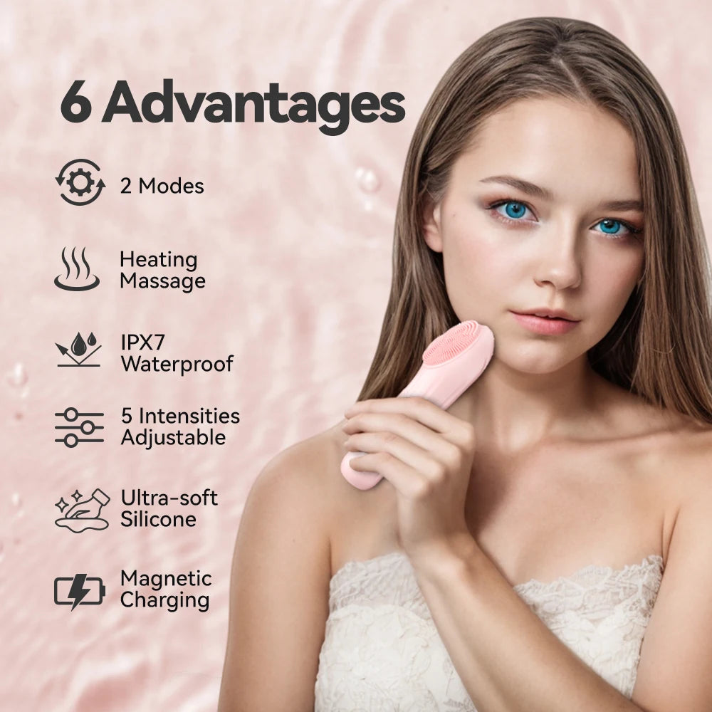 Sonic Waterproof Facial Cleansing Brush Rechargeable Scrubber Exfoliating Vibrating Deep Clean Face Cleaner Skin Care Tool