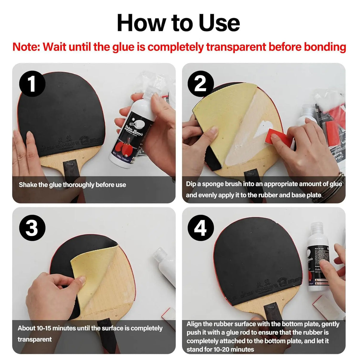 Table Tennis Glue 60ml with 3 Sponges - Professional Ping Pong Paddle Adhesive for Racket Assembly, Rubber Replacement & Repair