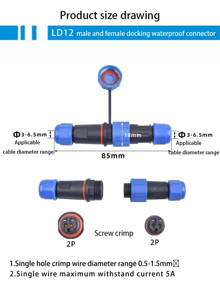 IP68 Waterproof Male Female Electrical Connector LD Series2/3/4/5/6/7/9-Pin Panel-Mount Screw Wire Cable Aviation Plug Connector