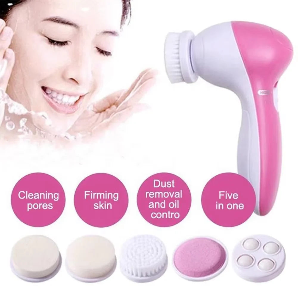 Electric 5 IN 1 Electric Facial Cleaner Brush Wash Machine Spa Skin Care Massage Blackhead Cleaning Facial Cleanser Tools