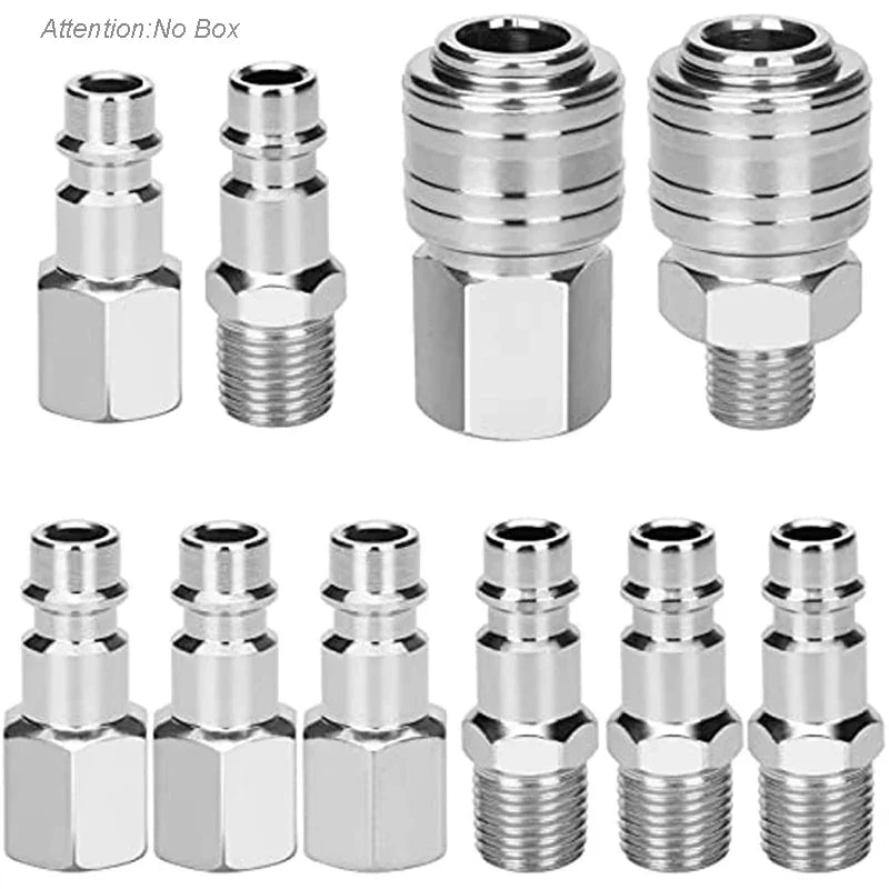 10Pcs 1/4" BSP Euro Air Compressor Quick Connect Fittings, Zinc Plated Steel Air Hose Coupler Male Female Quick Release Air Tool