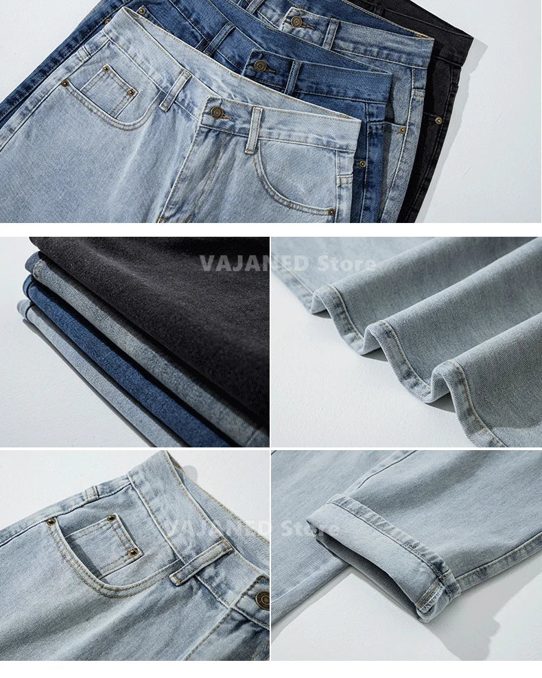 New Street Casual Baggy Jeans Men's Korean Fashion Hip Hop Straight Wide Leg  Trousers Couple Denim Pants Black Light Blue