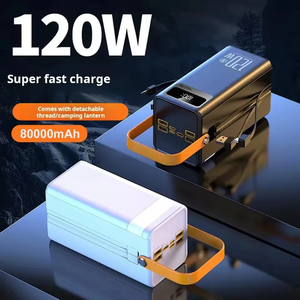 120W 30000-100000mAh Fast Charging Power Bank Large Capacity Outdoor Mobile Power Supply External Spare Battery For Camping