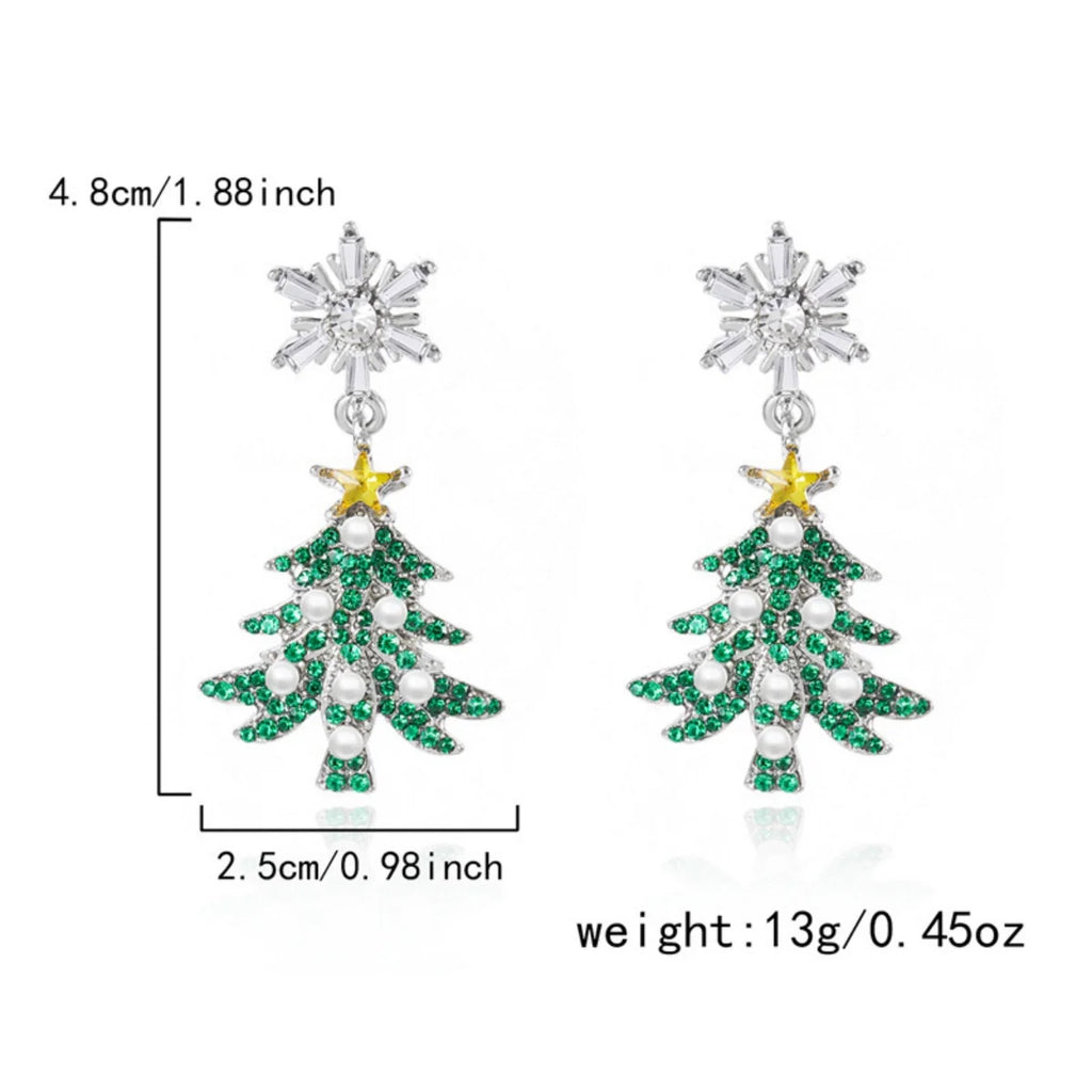 Christmas Earrings Rhinestone Imitation Pearl Snowflake Xmas Tree Star Bell Drop Holiday Dangle Party Jewelry Gift For Women Men