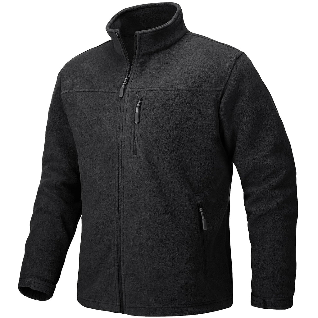 TACVASEN Men's Thermal Warm Fleece Jacket Stand Collar Full Zip Windbreaker Multiple-pockets Outerwear Working Hiking Coat