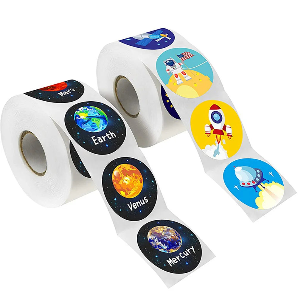 100-500 Pcs 1-1.5inch Stickers Roll Reward Student Enlightenment Label Stationery Seal Lable Space Astronaut Star