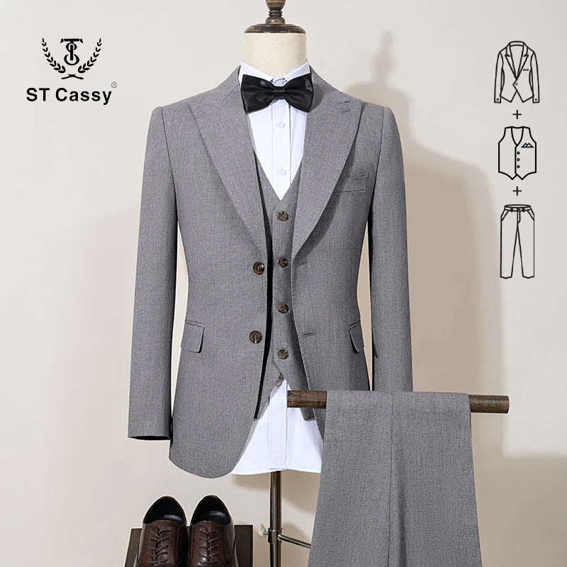 ST Cassy New 2 Buttons on Suit Modern Design Mens Office Wear Blazer Coustime Homme Luxe Bead Edge Craftsmanship