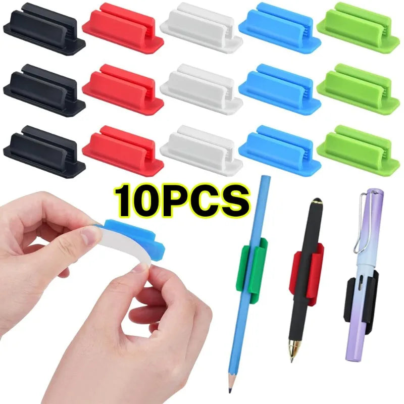 Anti Lost Self-adhesive Pencil Holder Soft Silicone Elastic Marker Pen Clips for Notebook Journals Whiteboards Fixed Stand