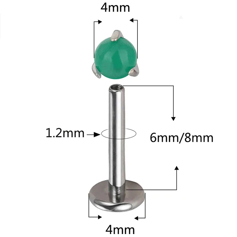 ASTM F136 Titanium PIERC Sphericity Ear Lip Studs with Semi Precious Stone Top Labret Nose Stud Earrings Body Piercing Jewelry