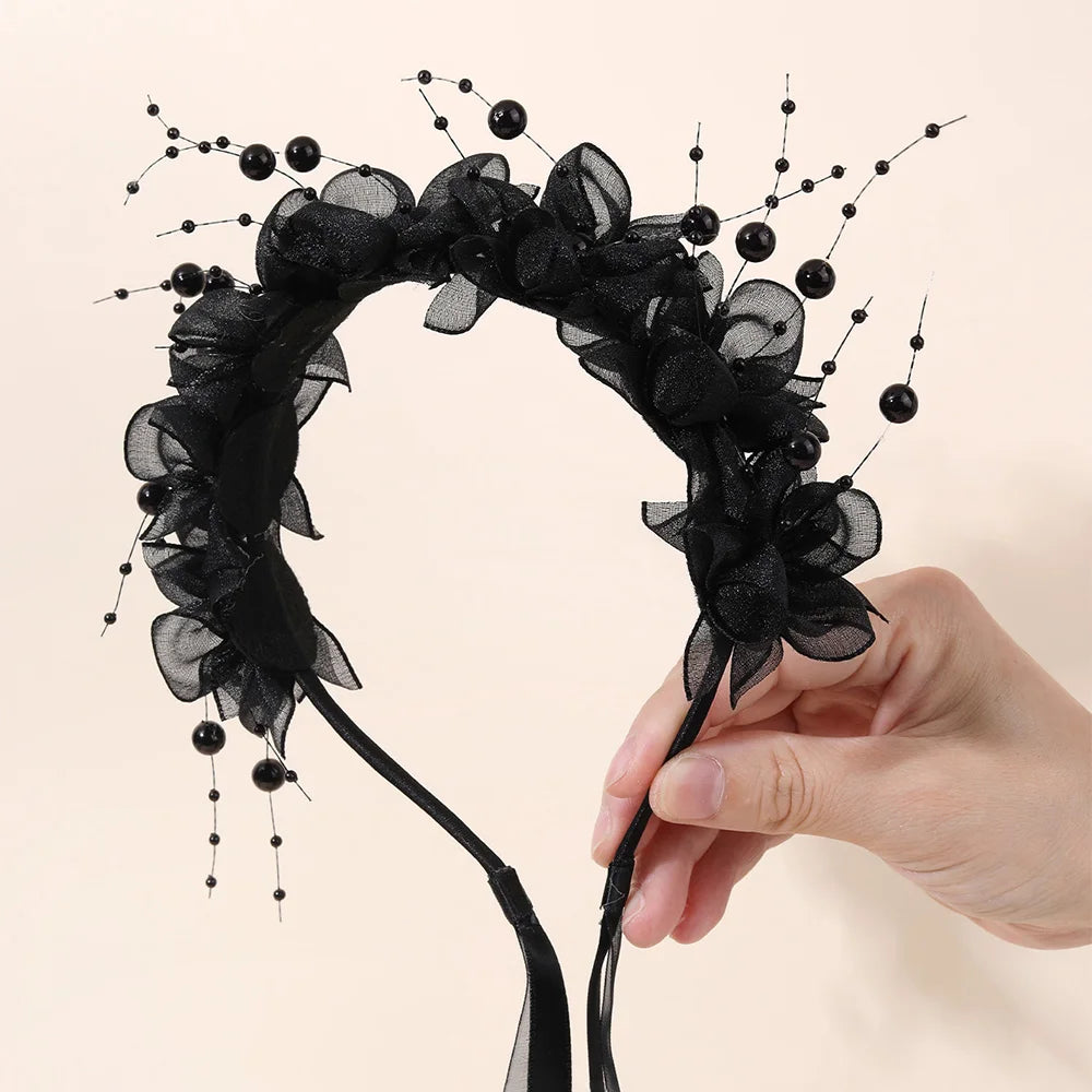 Fairy Flower Headband Sweet Lovely Girl Lace Floral Pearls Hair Hoop For Princess Wedding Birthday Headwear Accessories Gifts