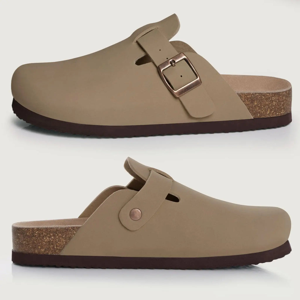 Kidmi Men's Cork Footbed Slide Sandal Slip On Sandals  Women Cork Sandals Nonslip Beach Sandals Female Adjustable Buckle Slides