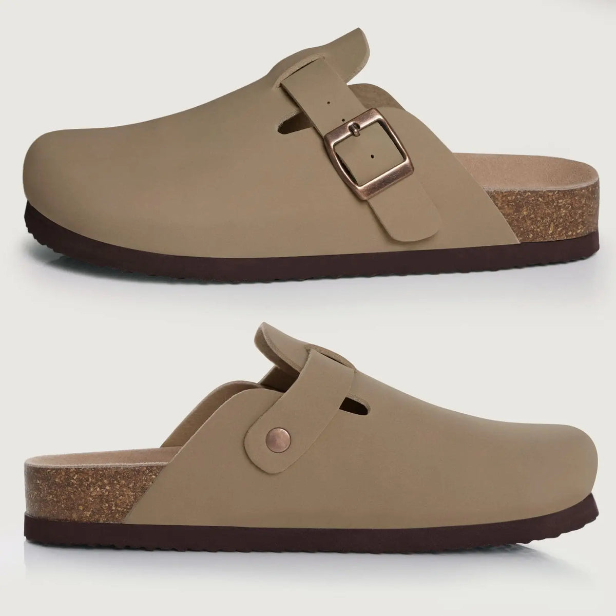 Kidmi Men's Cork Footbed Slide Sandal Slip On Sandals  Women Cork Sandals Nonslip Beach Sandals Female Adjustable Buckle Slides