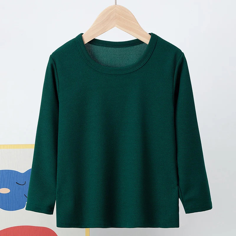 Children's Autumn Solid Color Simple Joker Long Sleeve T-Shirt Boys Casual Sports Shirt Girls Fashion Round Neck Sweater