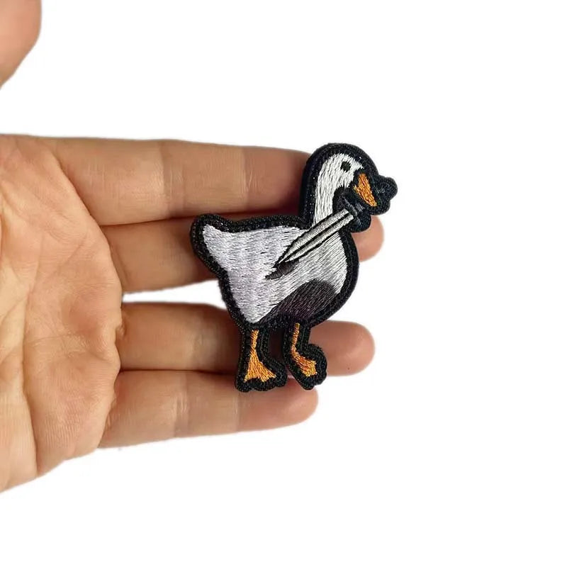 Animal With Knife Fabric Applique Embroidery Hook and Loop Patch,Peace Goose,Angry Frog,Cat,Duck Tactical Badges Clothes Sticker