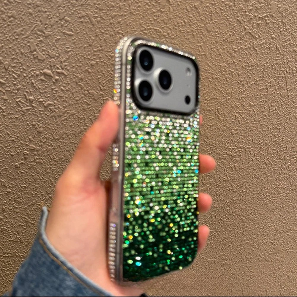 Luxury Bling Glitter Diamond Gradient Phone Case For iPhone 17 Pro Max 16 15 14 13 Pro Max Rhinestones Shockproof Bumper Cover