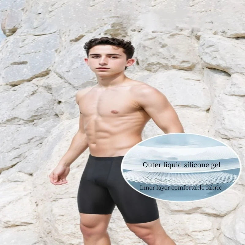 Men Boxers Shorts Silicone PU One-piece U Convex Pouch Pants Soft Elastic Panties Tight Low Waist Safety Trunks Short Waterproof