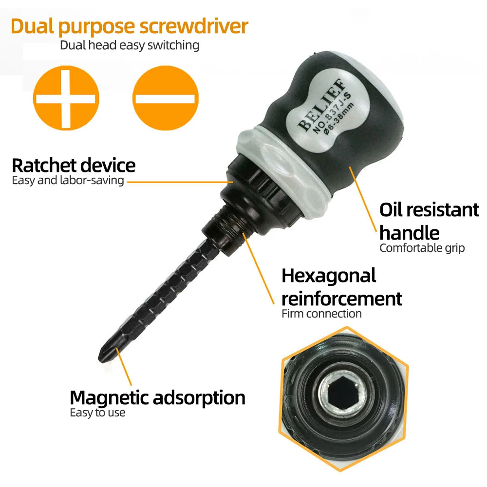 Binoax Ratchet Screwdriver Set Mini Cross Groove Drill Dual Purpose Small Slotted Telescopic Labor-Saving Screwdriver Hand Tool