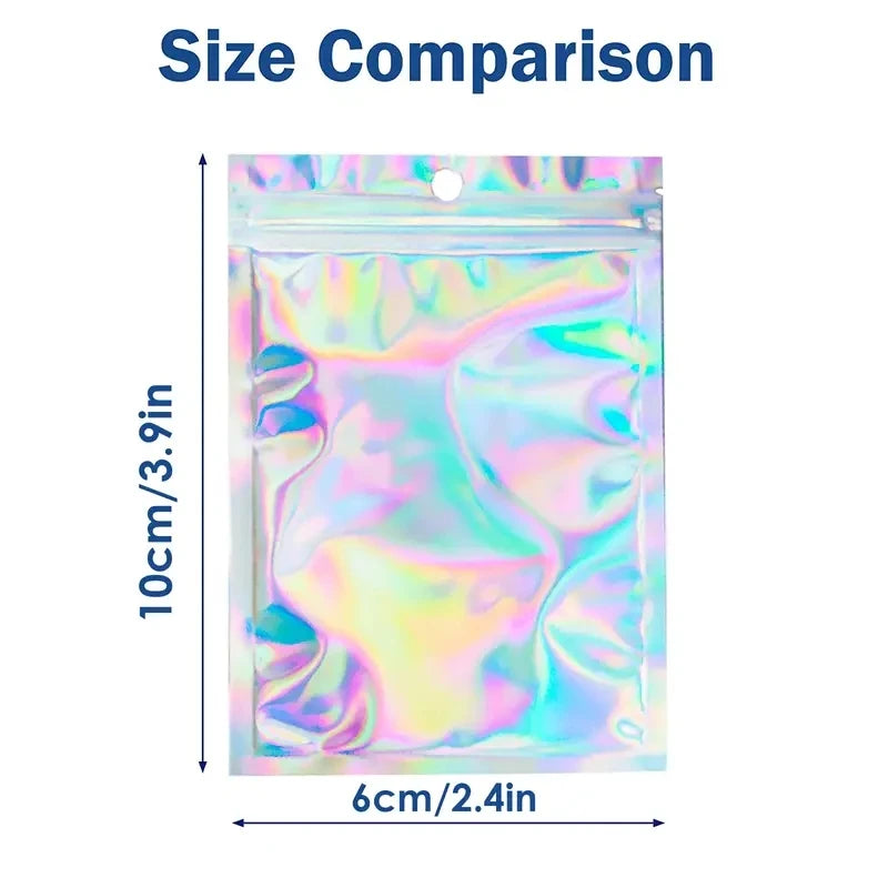 100pcs Holographic Resealable Mylar Bags Ziplock Candy Suger Tee Jewelry Beauty Storage Bag