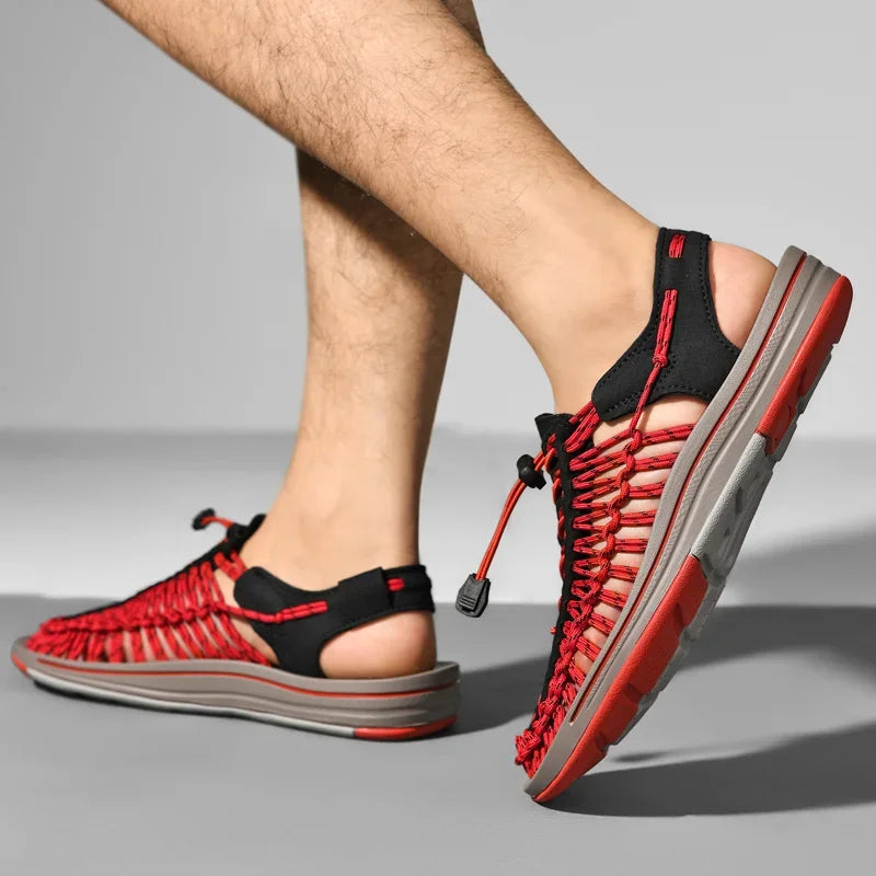 Summer Men Sandals Fashion Handmade Weaving Design Beach Sandals Breathable Casual Flat Sandals Outdoor Couples Sandals Size 48