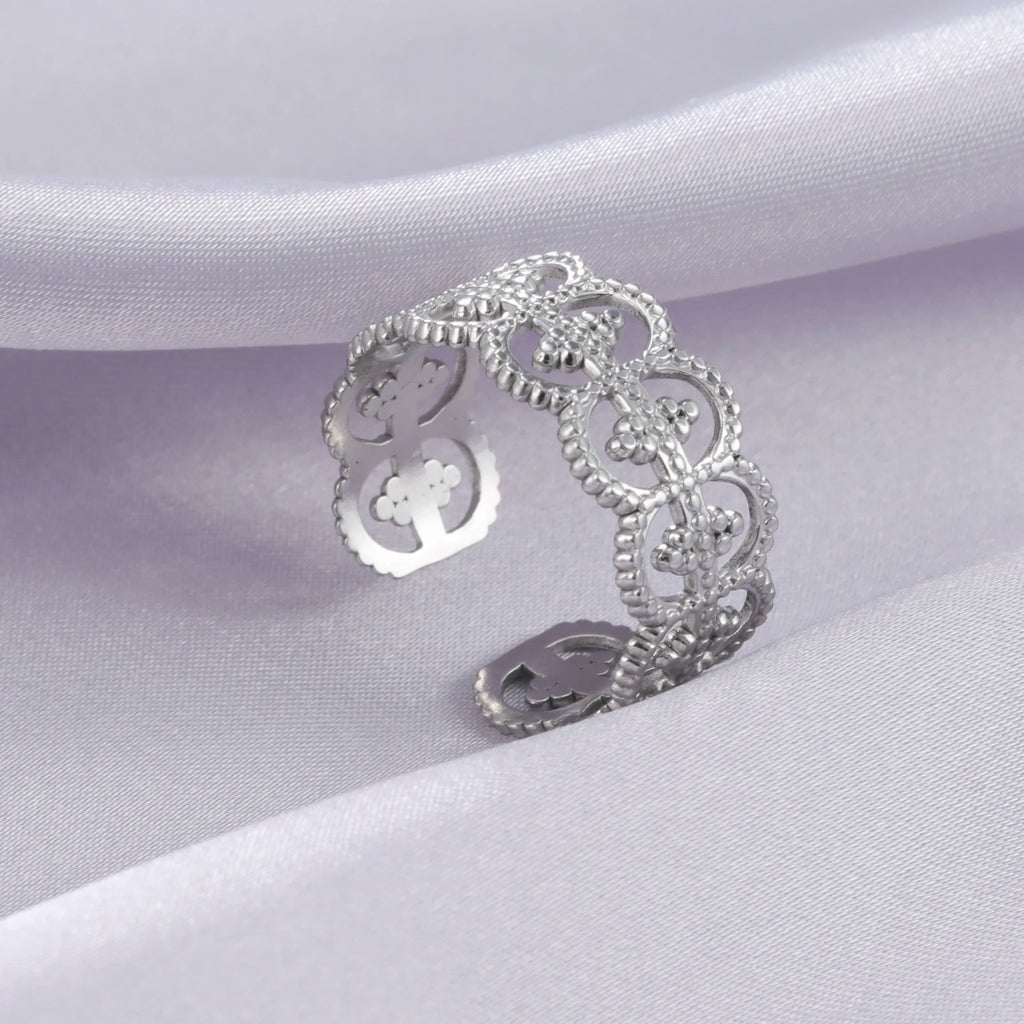 Amaxer For Women Lover's Rings Star Lace Beads Strip Stainless Steel Gold Color Silver Color Engagement Jewelry Party Gift