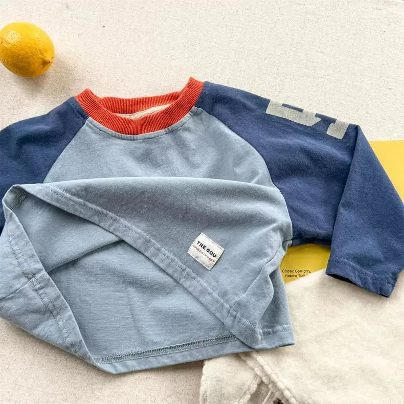 RAISE Spring 2026 Kids Boys Long Sleeves Letter Printed Cotton Children Boys Pullovers Ins Raglan Sleeve Spliced Baby Boys Top