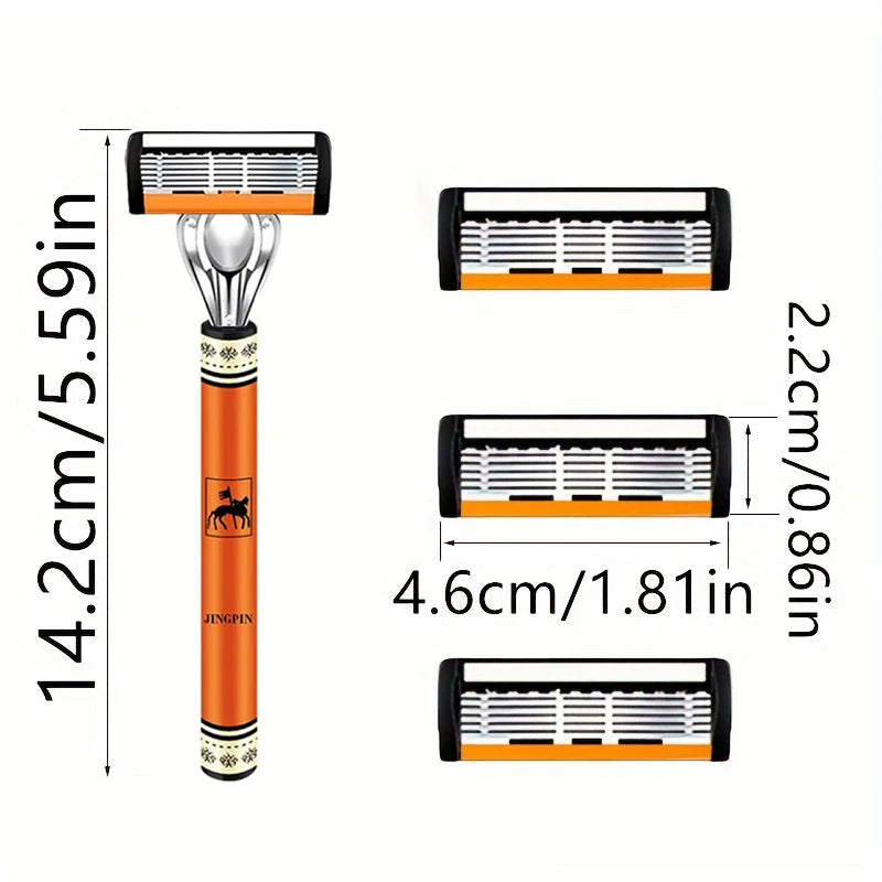 Conjunto de Máquina de Barbear de 6 Lâminas de Alta Qualidade para Homem, Máquina de Barbear de Aço Inoxidável Afiada com Cabeça Substituível