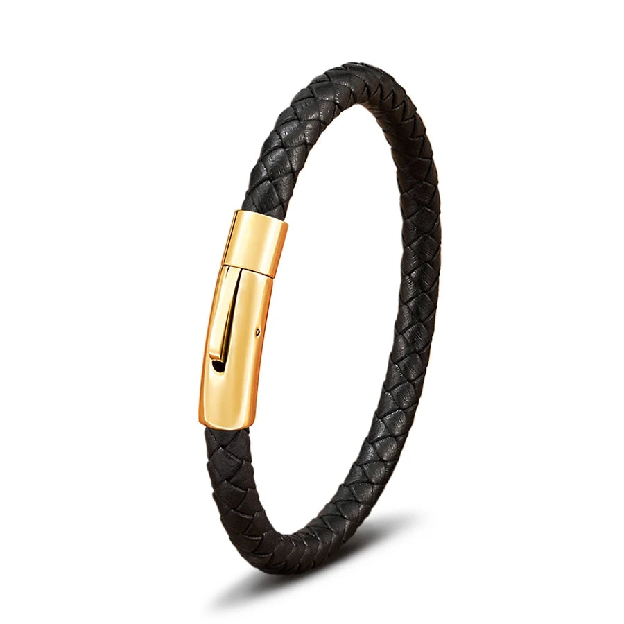 Pulseira de Pele Clássica para Homem TYO 3/4/5/6/8mm 3 Cores Bracelete Moderna com Fecho Magnético Acessórios Artesanais Personalizados Presente por Grosso