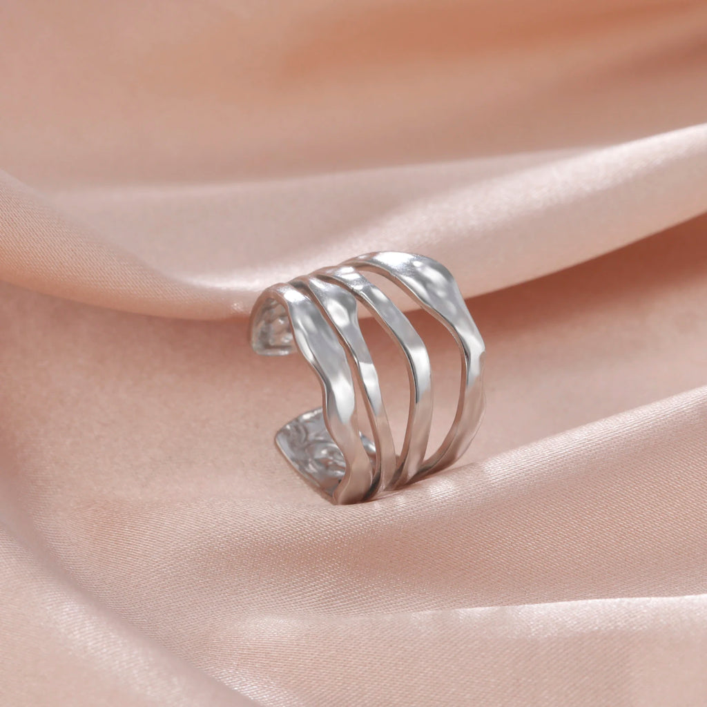 Amaxer For Women Lover's Rings Star Lace Beads Strip Stainless Steel Gold Color Silver Color Engagement Jewelry Party Gift