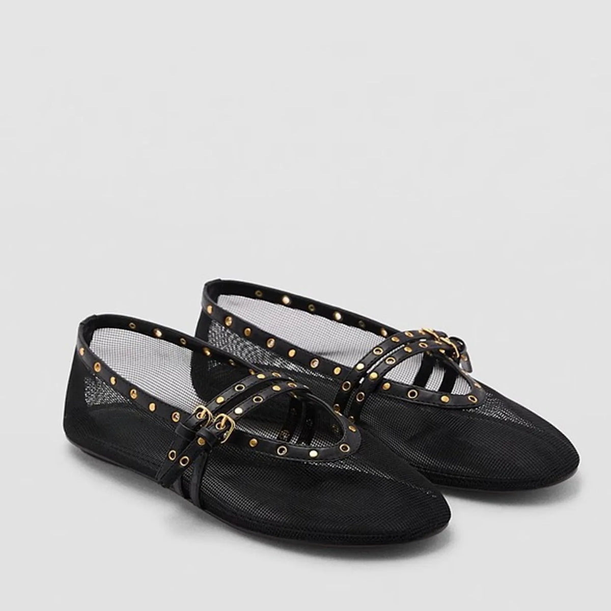 Mesh Summer Ballet Flats Shoes Women Buckle Strap Breathable 2026 New Flats Shoes Ladies Black Mary Janes Footwear Loafers Lady