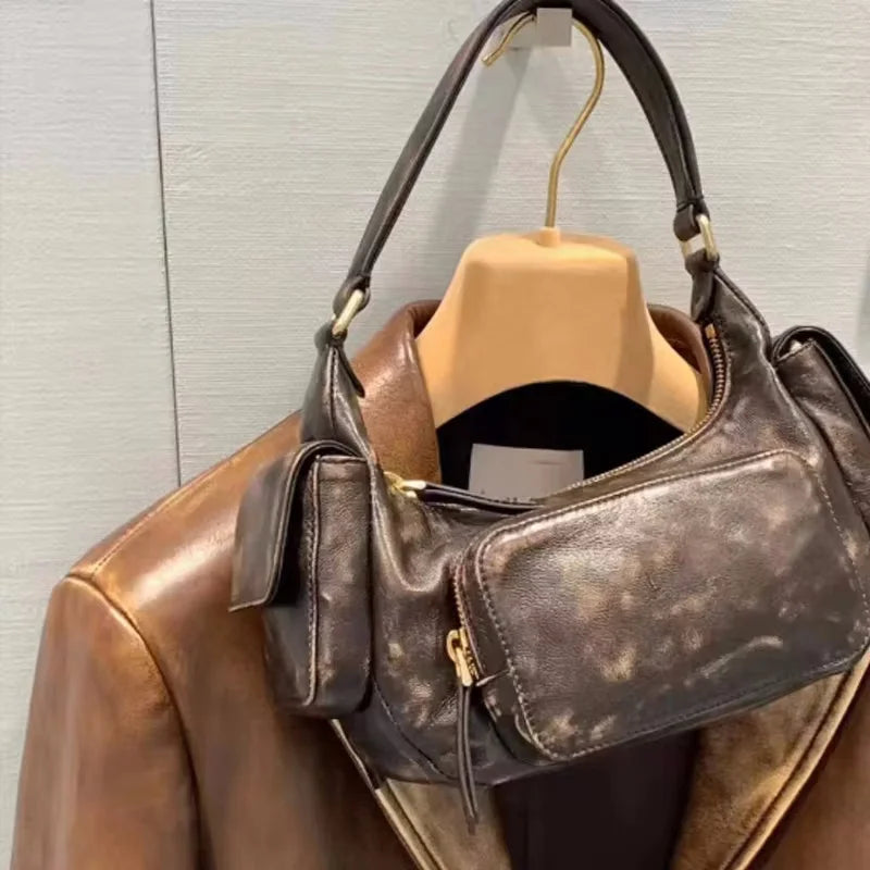 Annmouler Design Hobo Multi Pocket Locomotive Bag New Single Shoulder Bag Underarm Bag High Capacity Women Bag