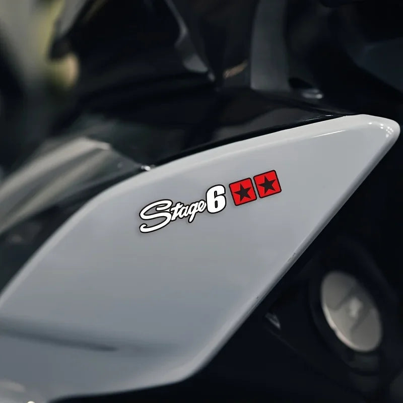 1PC Cool "Stage 6" Logo Sticker with Red Stars, Durable for Car Bodies, Great for Automotive Enthusiasts' Personalization