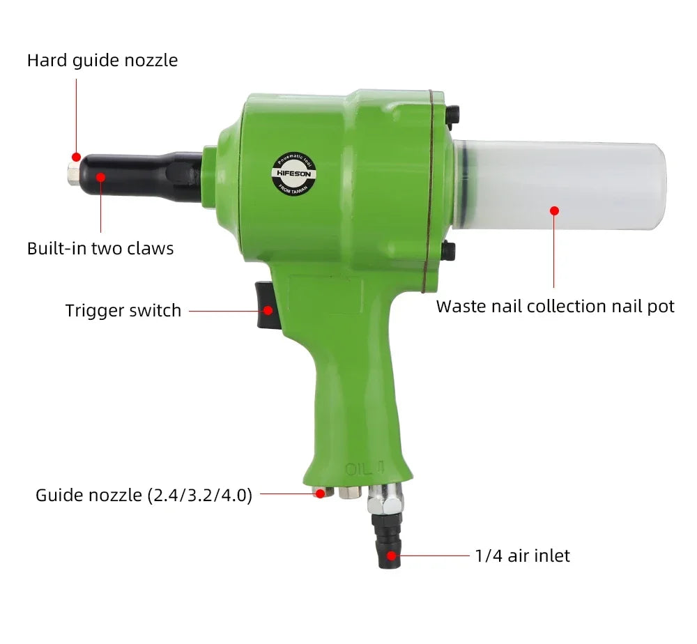 HIFESON Pneumatic Rivet Gun Air Nail Blind Gun Tool Automatic POP Riveters Riveting Tool for 2.4mm 3.2mm 4.0mm 4.8mm