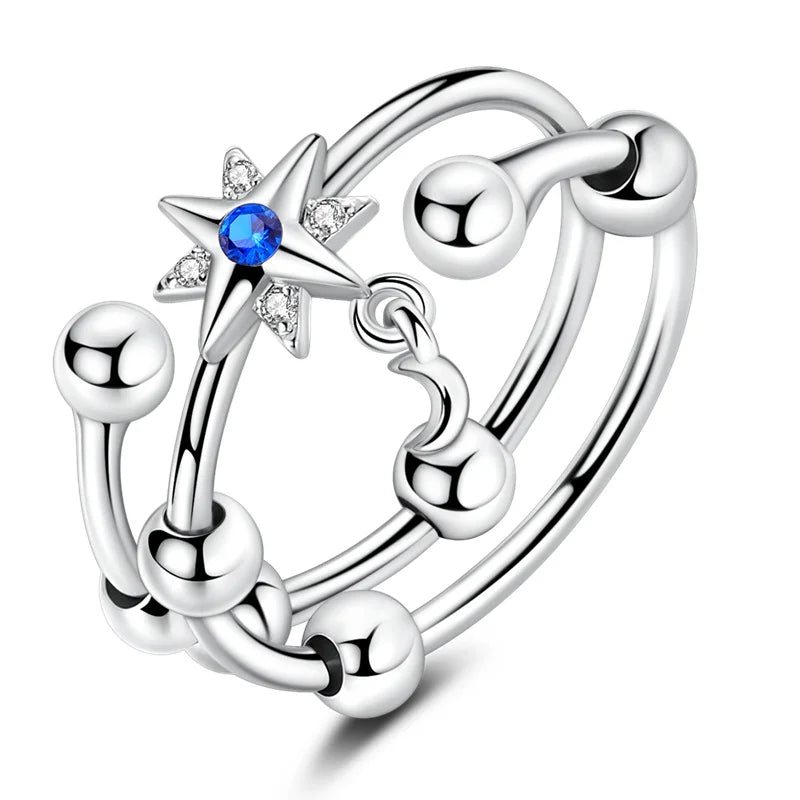 925 Silver Open Ring Sunflower Bee Star Eternal Love Jewelry Women's Wedding Gift