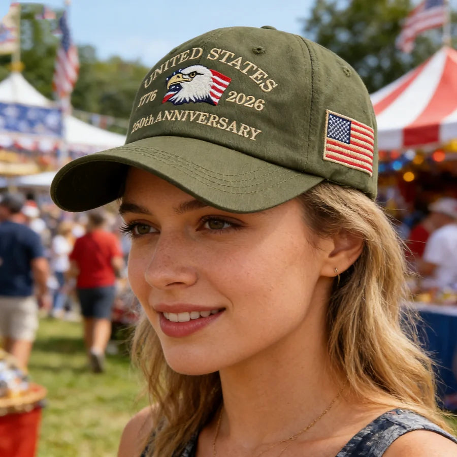 Vintage American-Style 250Th Anniversary Baseball Cap with Embroidered Eagle Flag Design, Adjustable Head Circumference, Unisex Sun Hat