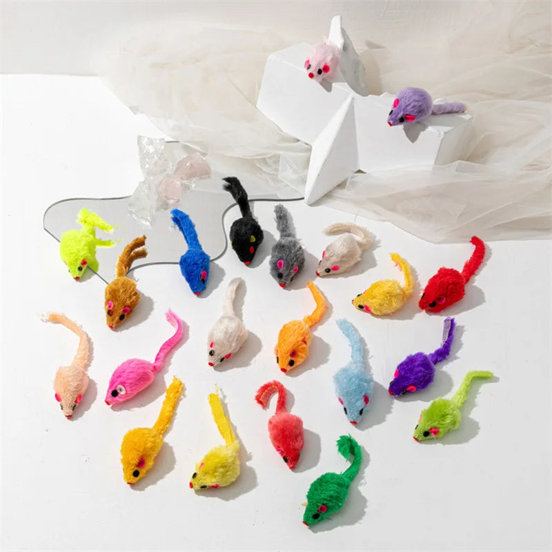 5Pcs 10Pcs Plush Pet Cat Toys Play Rabbit Fur False Mouse Feather Rainbow Mouse Toy  Funny Playing Toys for Kitten Indoor New