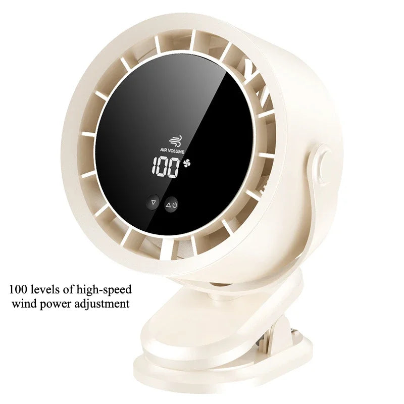 A little expert in life 100-Speed Desk Fan Clamp Fan LED Display Office Home Charge Wall-Mounted Hand-Free Fan