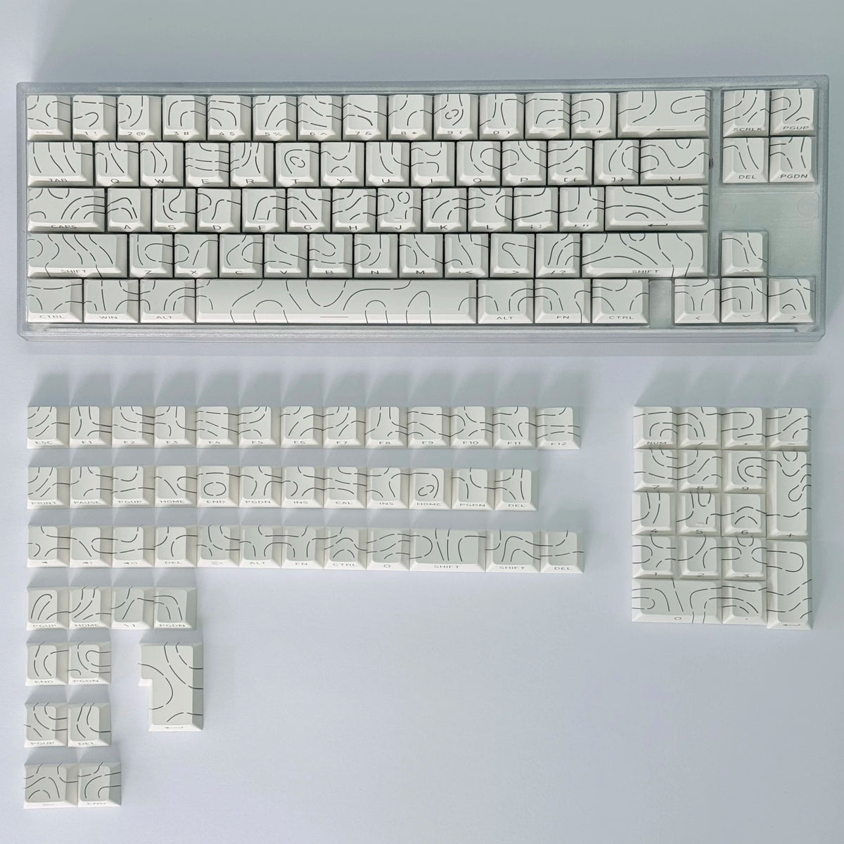 Lines Sided Shine Through Keycaps Cherry Profile Black White 97/133 Keys Customer keycaps for Mechanical Keyboard 60% 65% 75%