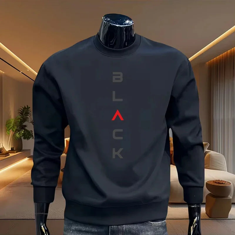 Black Letter Printed Mens Hoodie Classic Crewneck Long Sleeve Pullover Sweatshirt Autumn Spring Casual Warm Fashion Daily Wear